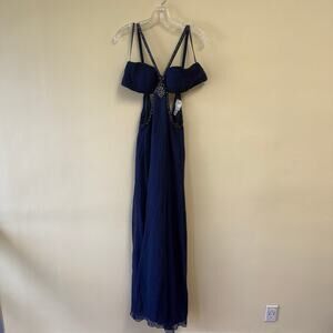 Sterling By Stone Ferris Vintage Navy Blue Open Back Beaded Gown Ruched Bust Sz6